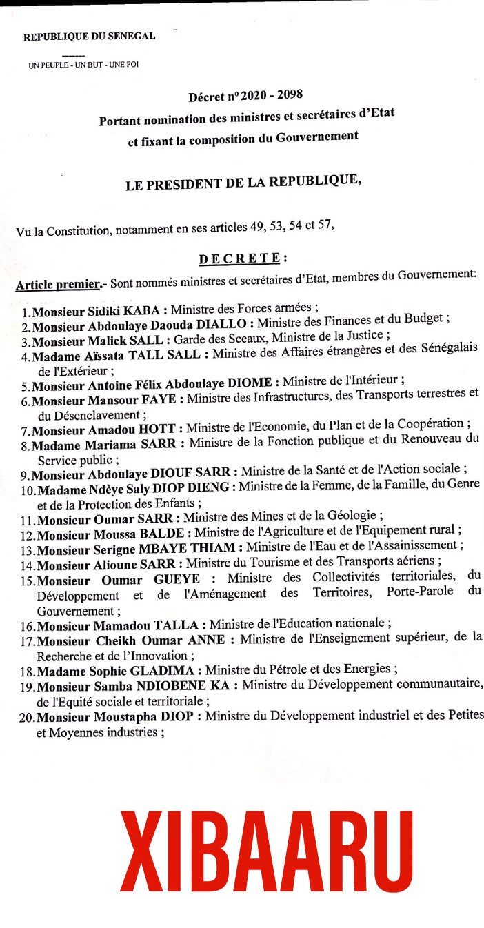 La Composition Du Nouveau Gouvernement ! - Xibaaru