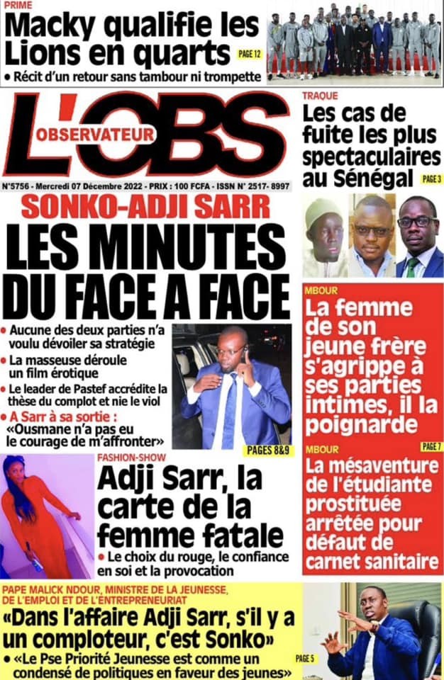 1 La Confrontation Entre Sonko Et Adji Sarr à La Une