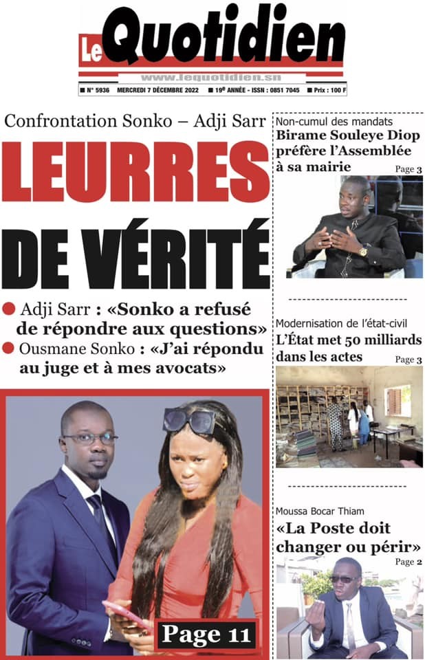 1 La Confrontation Entre Sonko Et Adji Sarr à La Une